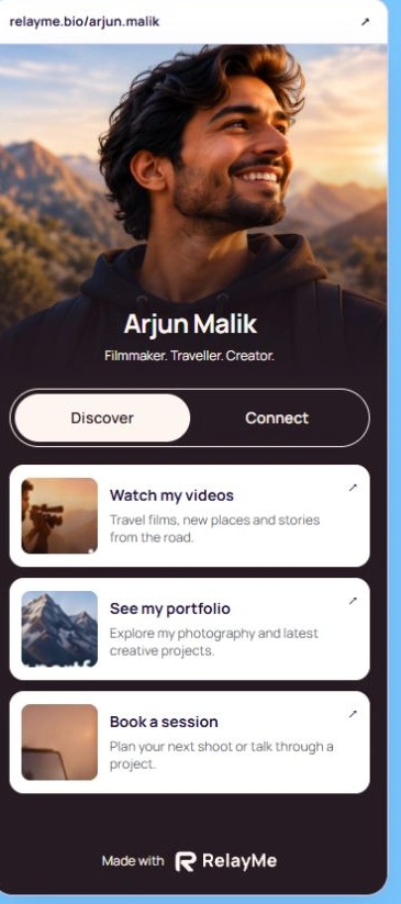 One complete Arjun Malik page-design preview in RelayMe